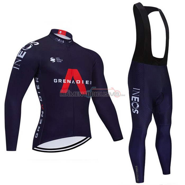 Abbigliamento Ciclismo Ineos Grenadiers Manica Lunga 2021 Spento Blu